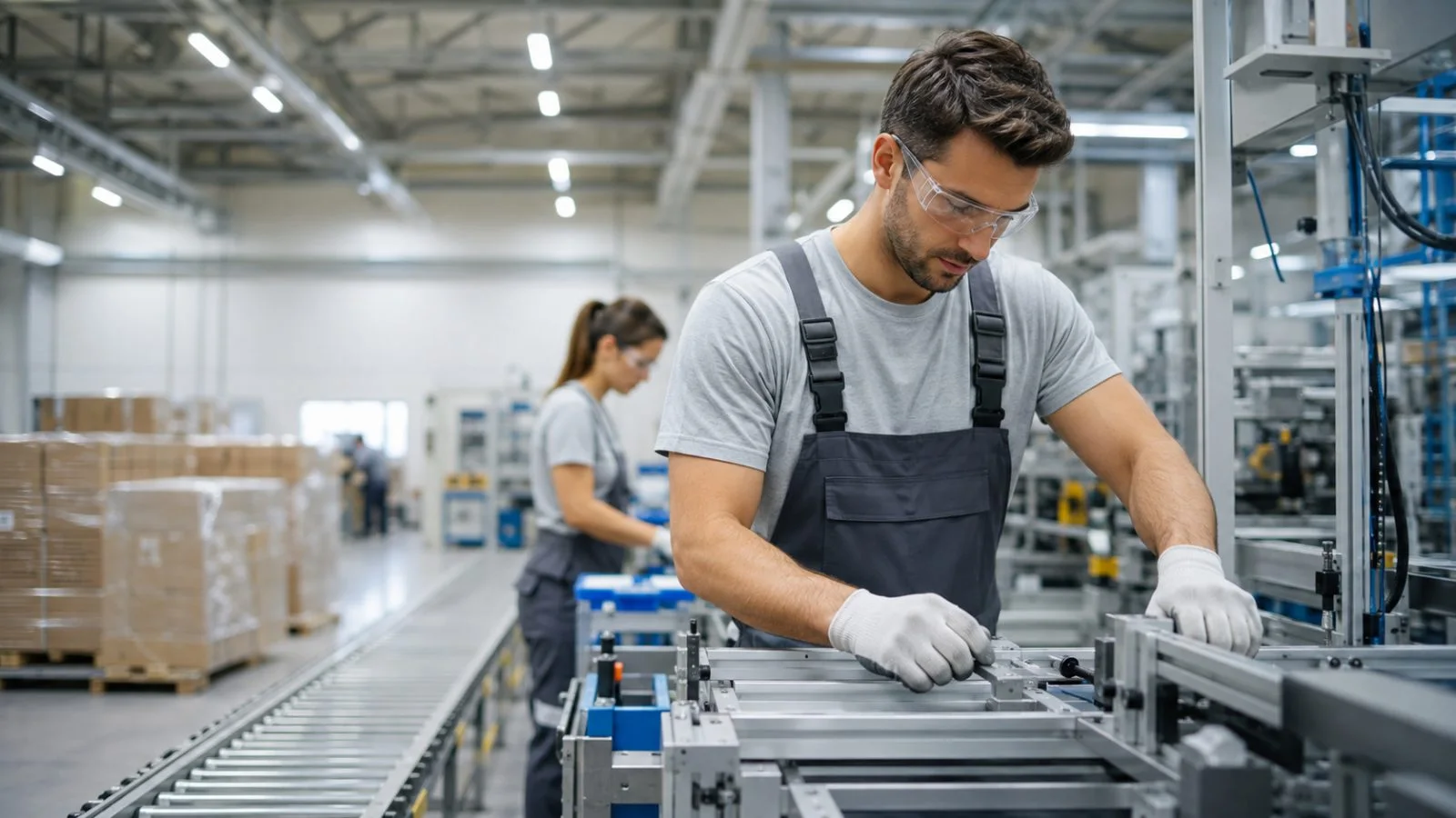 Productiemedewerkers aan een assemblagelijn